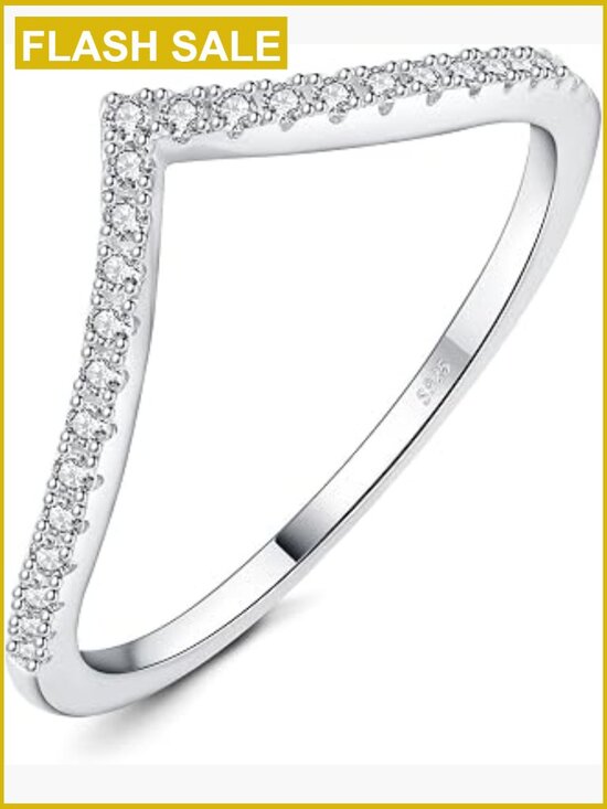 Jewelry - V Shape Moissanite Wedding Band Stackable Ring 925 Sterling Silver Women's